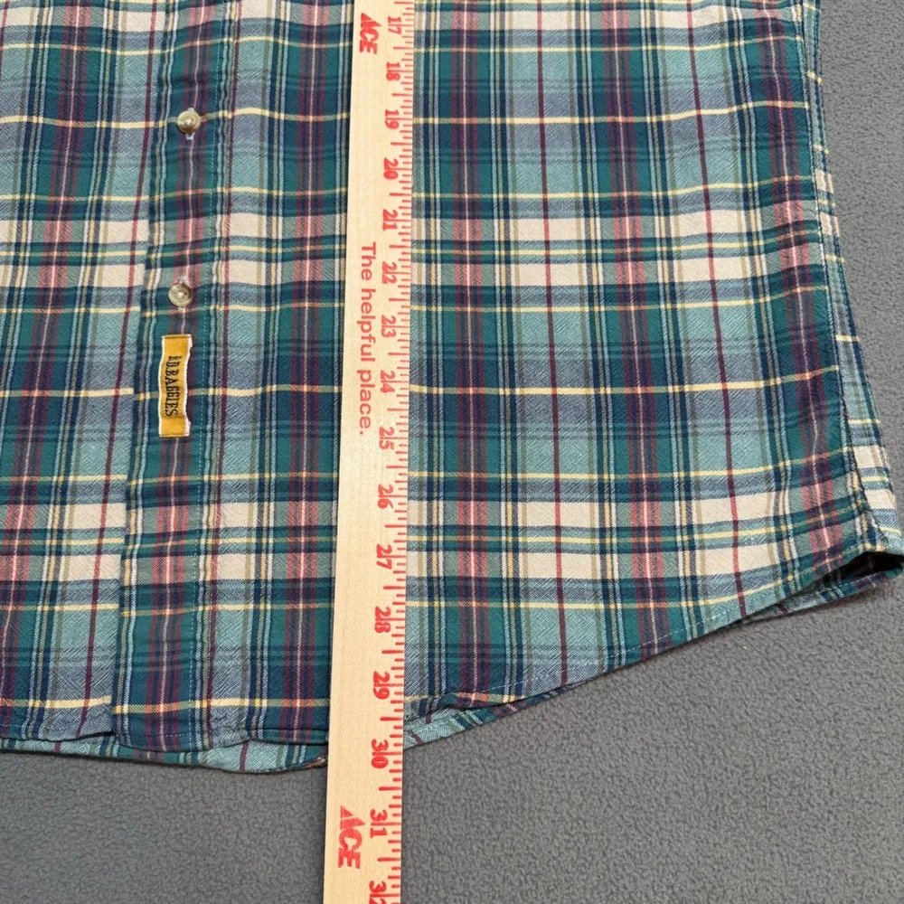 Vintage BD Baggies Short Sleeve Plaid Button Down Shirt L Teal Blue Green Casual
